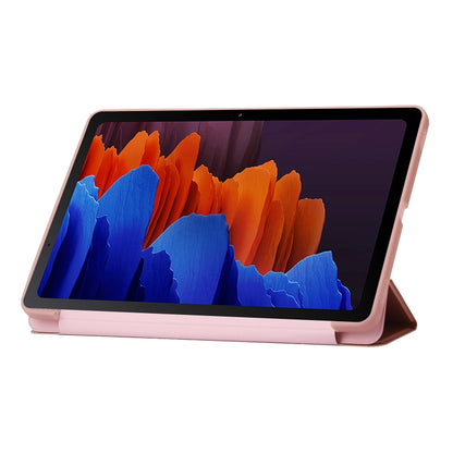 For Samsung Galaxy Tab S9 3-Fold Holder Silicone Leather Tablet Case(Rose Gold) - Galaxy Tab S9 Cases by buy2fix | Online Shopping UK | buy2fix