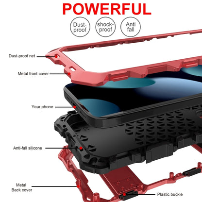 For iPhone 15 R-JUST Metal + Silicone + Tempered Glass Life Waterproof Phone Case with Holder(Red) - iPhone 15 Cases by R-JUST | Online Shopping UK | buy2fix