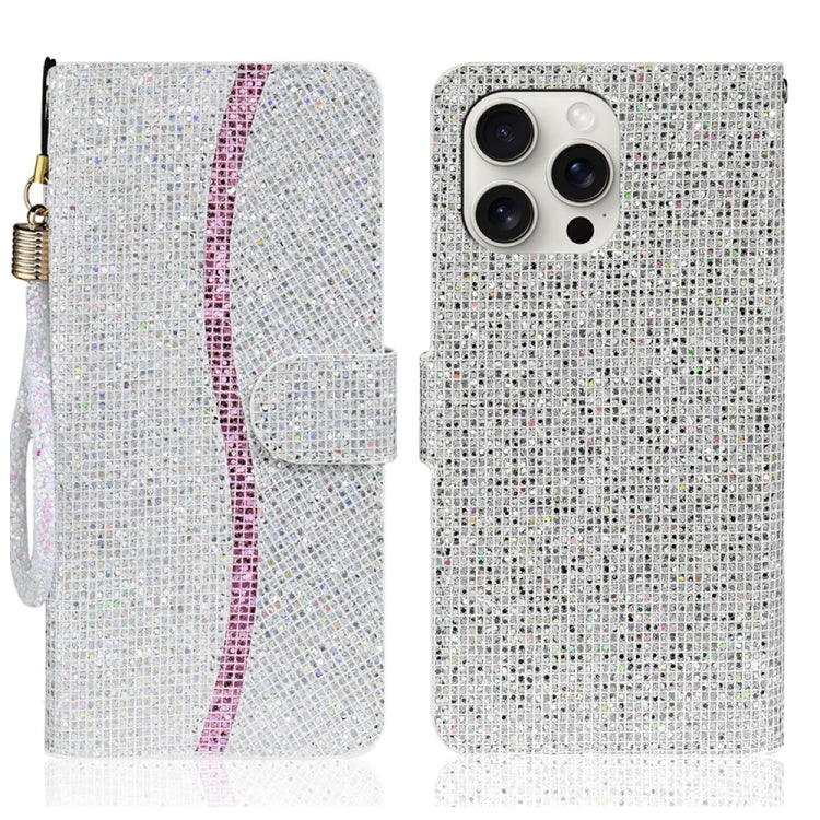 For iPhone 16 Pro Max Glitter Powder Filp Leather Phone Case(Silver) - iPhone 16 Pro Max Cases by buy2fix | Online Shopping UK | buy2fix