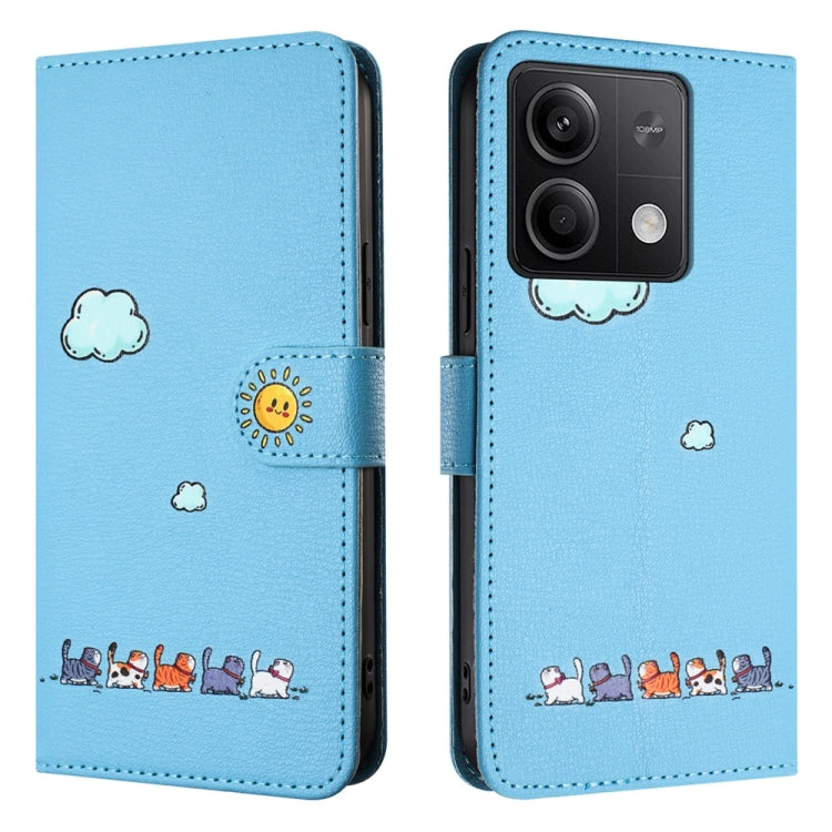 For Xiaomi Redmi Note 13 4G Cartoon Cats Leather Phone Case(Blue) - Note 13 Cases by buy2fix | Online Shopping UK | buy2fix