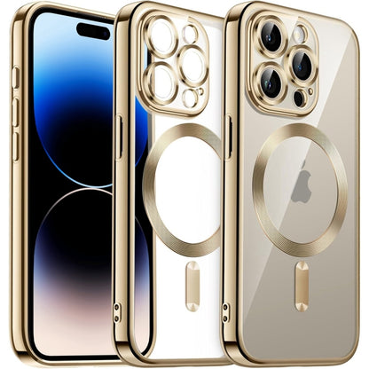 For iPhone 14 Pro Max Magsafe Magnetic Transparent Electroplated TPU Phone Case(Gold) - iPhone 14 Pro Max Cases by buy2fix | Online Shopping UK | buy2fix