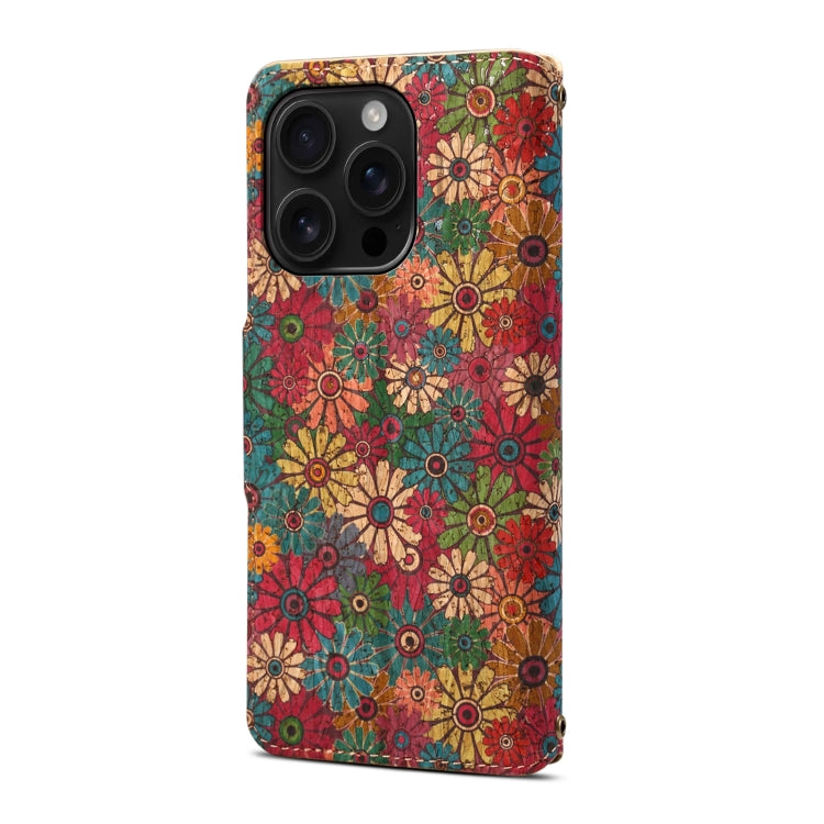 For iPhone 16 Pro Max Denior Flower Language Series Cork Fabric Oil Edge Leather Phone Case(Spring) - iPhone 16 Pro Max Cases by Denior | Online Shopping UK | buy2fix