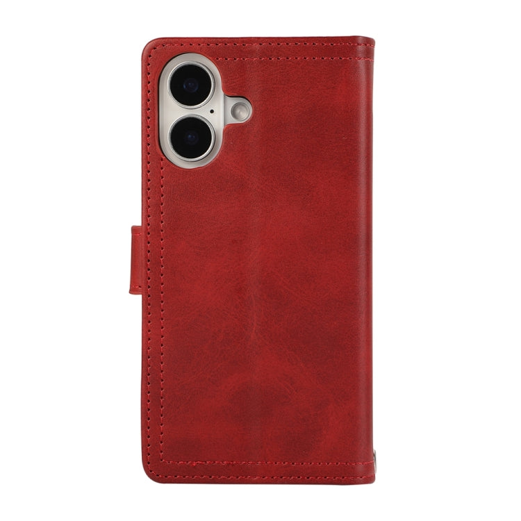 For iPhone 16 Wristband Card Slot Leather Phone Case(Red) - iPhone 16 Cases by buy2fix | Online Shopping UK | buy2fix