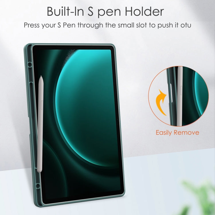 For Samsung Galaxy Tab S9 FE+ Acrylic 3-folding Smart Leather Tablet Case with Pen Slot(Dark Green) - Galaxy Tab S9 FE+ by buy2fix | Online Shopping UK | buy2fix