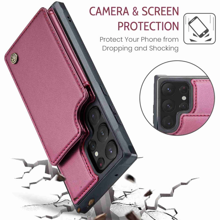 For Samsung Galaxy S22 Ultra 5G CaseMe C22 Card Slots Holder RFID Anti-theft Phone Case(Wine Red) - Galaxy S22 Ultra 5G Cases by CaseMe | Online Shopping UK | buy2fix