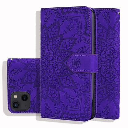 For iPhone 16 Pro Mandala Embossed Dual-Fold Calf Leather Phone Case(Purple) - iPhone 16 Pro Cases by buy2fix | Online Shopping UK | buy2fix