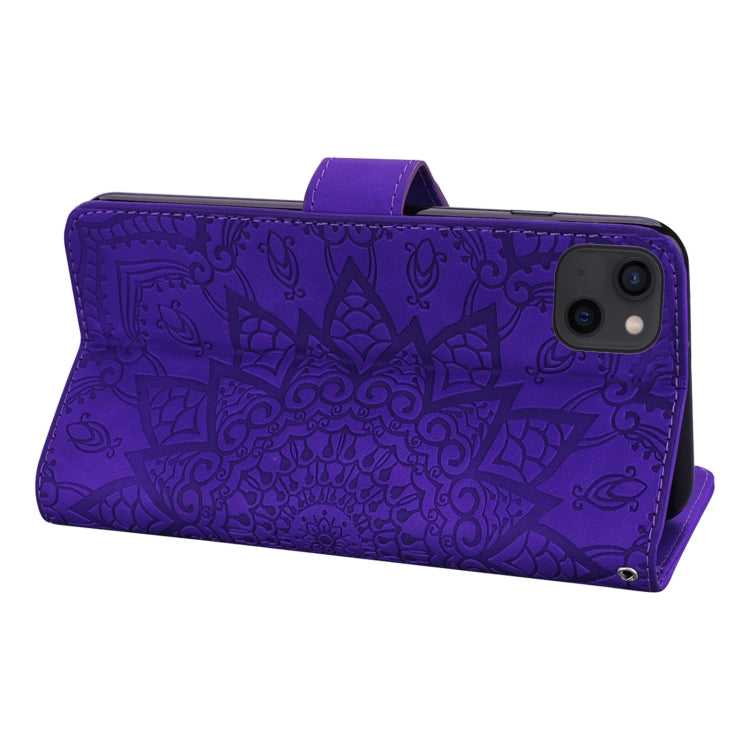 For iPhone 16 Pro Mandala Embossed Dual-Fold Calf Leather Phone Case(Purple) - iPhone 16 Pro Cases by buy2fix | Online Shopping UK | buy2fix