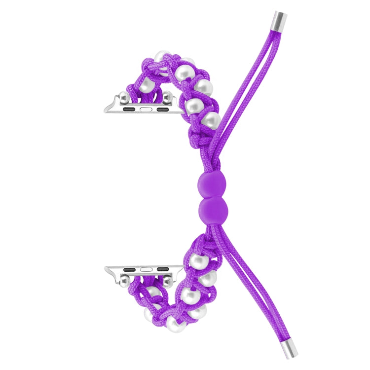 For Apple Watch Ultra 2 49mm Paracord Gypsophila Beads Drawstring Braided Watch Band(Purple) - Watch Bands by buy2fix | Online Shopping UK | buy2fix