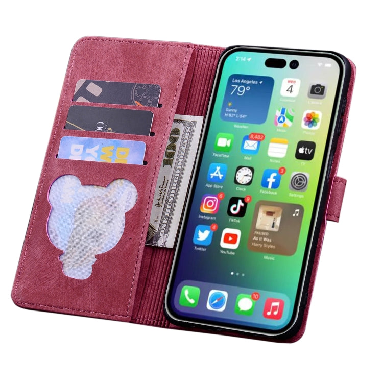 For iPhone 16 Pro Max Cartoon Sakura Cat Embossed Leather Phone Case(Wine Red) - iPhone 16 Pro Max Cases by buy2fix | Online Shopping UK | buy2fix