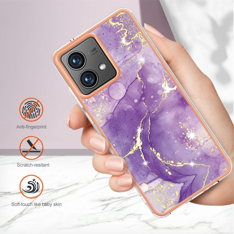 For Motorola Moto G84 Electroplating Marble Dual-side IMD Phone Case(Purple 002) - Motorola Cases by buy2fix | Online Shopping UK | buy2fix