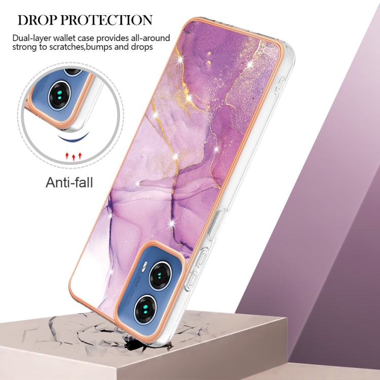 For Motorola Moto G34 Electroplating Marble Dual-side IMD Phone Case(Purple 001) - Motorola Cases by buy2fix | Online Shopping UK | buy2fix