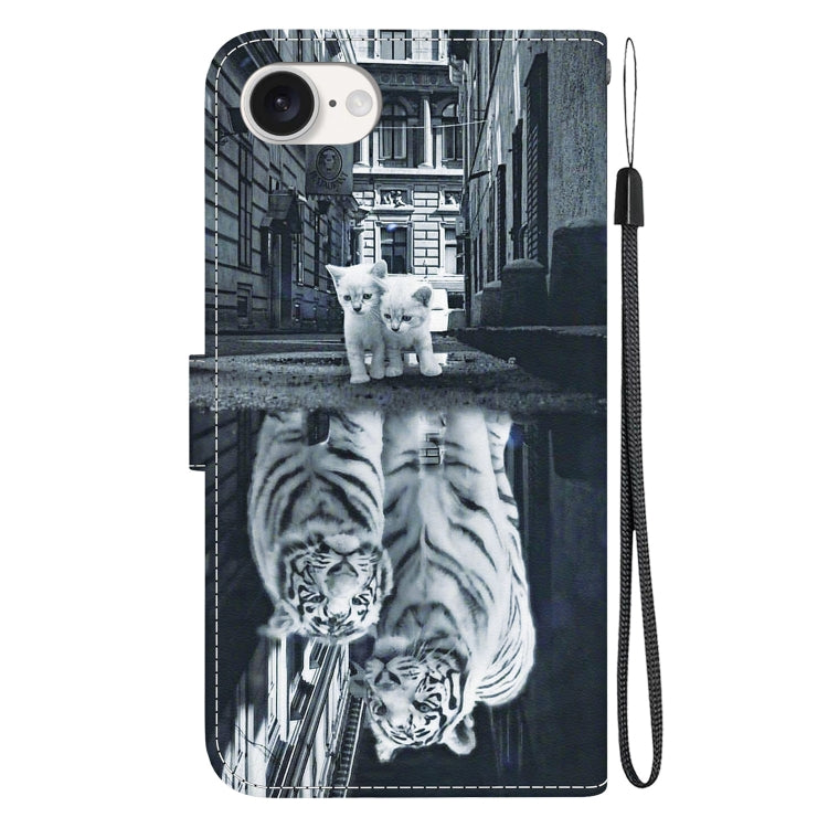 For iPhone SE 2024 Crystal Texture Colored Drawing Leather Phone Case(Cat Tiger Reflection) - More iPhone Cases by buy2fix | Online Shopping UK | buy2fix