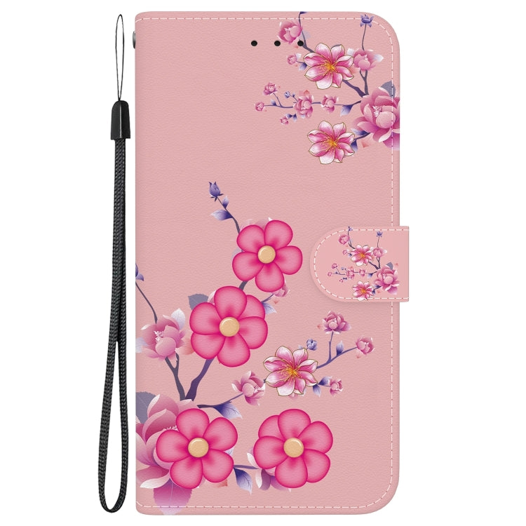 For iPhone 16 Plus Crystal Texture Colored Drawing Leather Phone Case(Cherry Blossoms) - iPhone 16 Plus Cases by buy2fix | Online Shopping UK | buy2fix