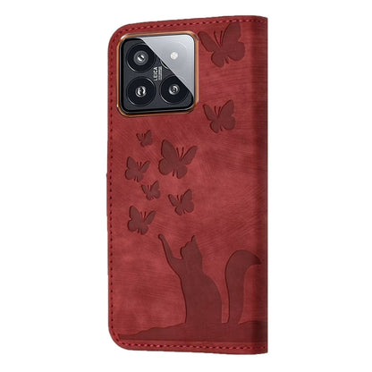 For Xiaomi 14 Butterfly Cat Embossing Flip Leather Phone Case(Red) - 14 Cases by buy2fix | Online Shopping UK | buy2fix