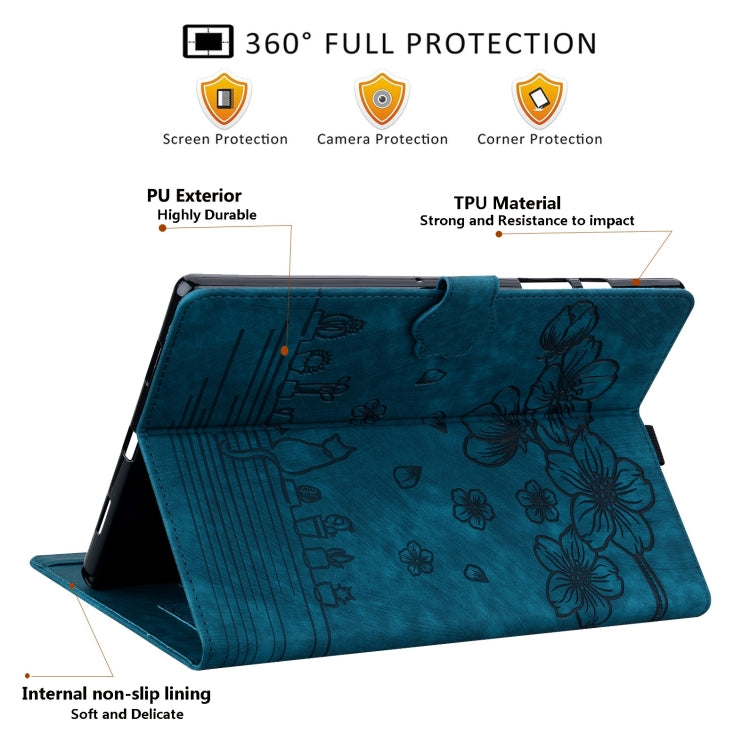 For Samsung Galaxy Tab S9 Ultra /S8 Ultra Cartoon Sakura Cat Embossed Leather Tablet Case(Blue) - Galaxy Tab S9 Ultra Cases by buy2fix | Online Shopping UK | buy2fix