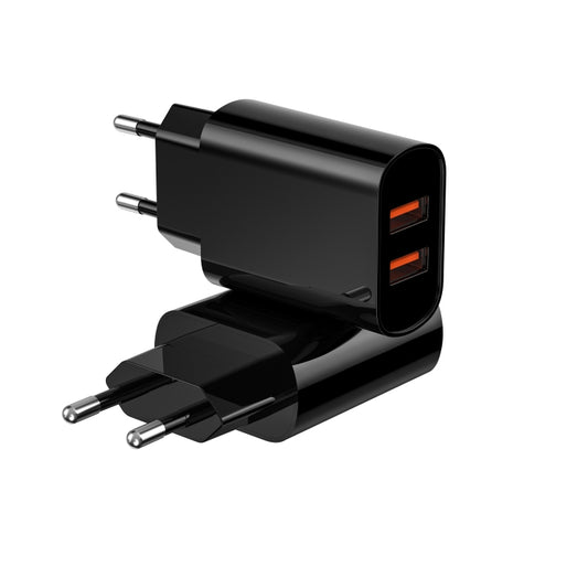 WIWU Wi-U003 Quick Series 2.4A USB-A Dual Port Fast Charger, EU Plug(Black) - USB Charger by WIWU | Online Shopping UK | buy2fix