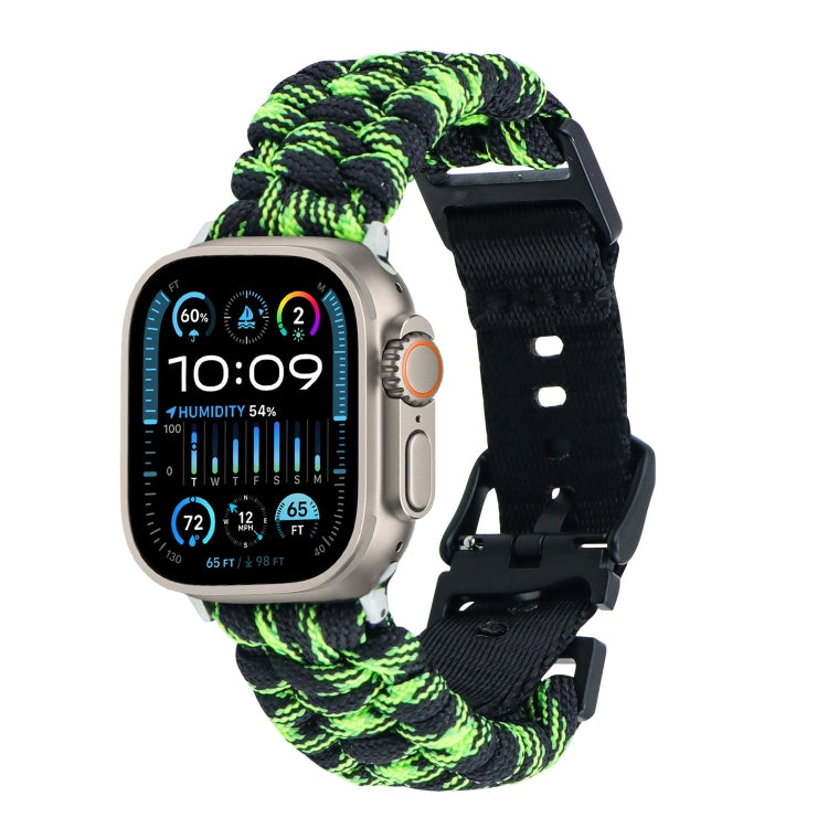 For Apple Watch Ultra 2 49mm Paracord Plain Braided Webbing Buckle Watch Band(Black Green) - Watch Bands by buy2fix | Online Shopping UK | buy2fix