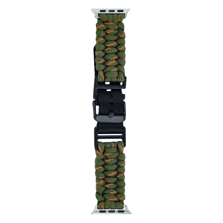 For Apple Watch Ultra 49mm Paracord Plain Braided Webbing Buckle Watch Band(Army Green Orange) - Watch Bands by buy2fix | Online Shopping UK | buy2fix