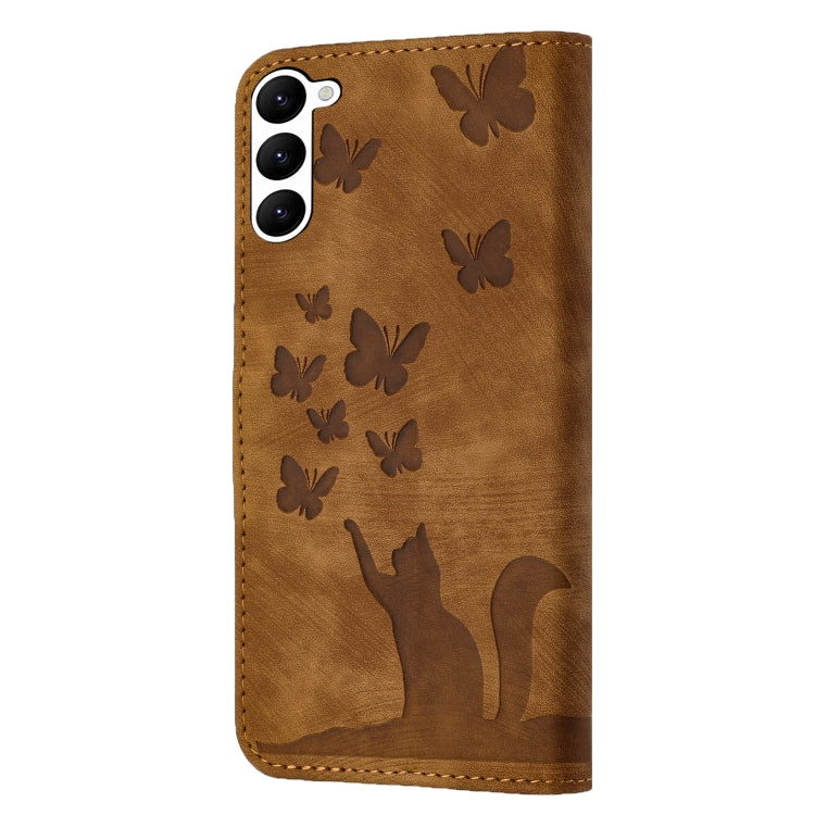 For Samsung Galaxy S23 5G Butterfly Cat Embossing Flip Leather Phone Case(Brown) - Galaxy S23 5G Cases by buy2fix | Online Shopping UK | buy2fix
