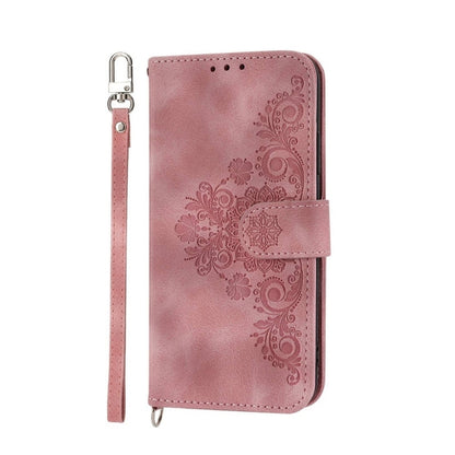 For iPhone 16 Pro Max Skin-feel Flowers Embossed Wallet Leather Phone Case(Pink) - iPhone 16 Pro Max Cases by buy2fix | Online Shopping UK | buy2fix