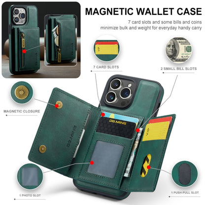 For iPhone 14 Pro Max DG.MING M5 Series Zip RFID Multi Card Detachable Leather Phone Case(Green) - iPhone 14 Pro Max Cases by DG.MING | Online Shopping UK | buy2fix