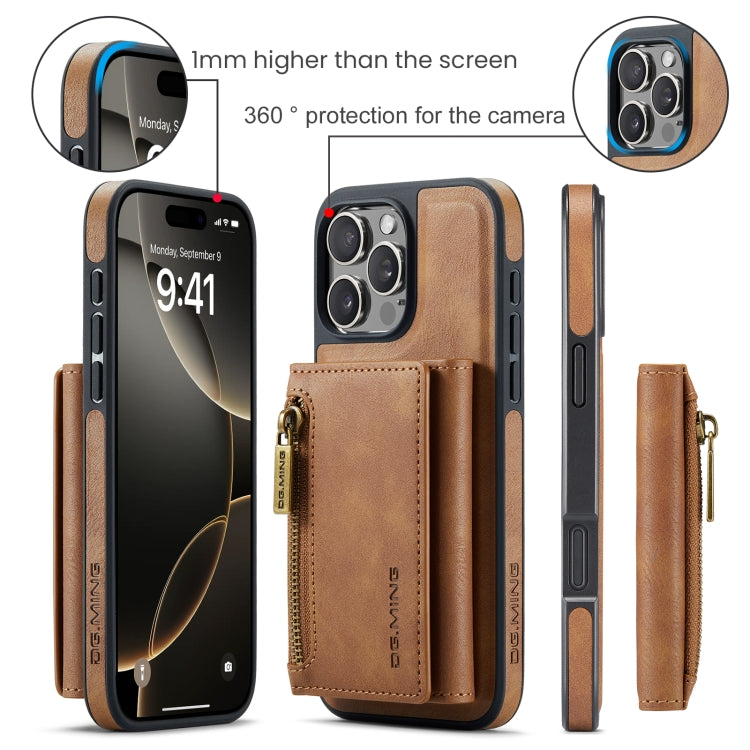 For iPhone 16 Pro Max DG.MING M5 Series Zip RFID Multi Card Detachable Leather Phone Case(Brown) - iPhone 16 Pro Max Cases by DG.MING | Online Shopping UK | buy2fix