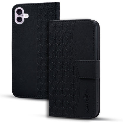 For iPhone 16 Business Diamond Buckle Leather Phone Case with Lanyard(Black) - iPhone 16 Cases by buy2fix | Online Shopping UK | buy2fix