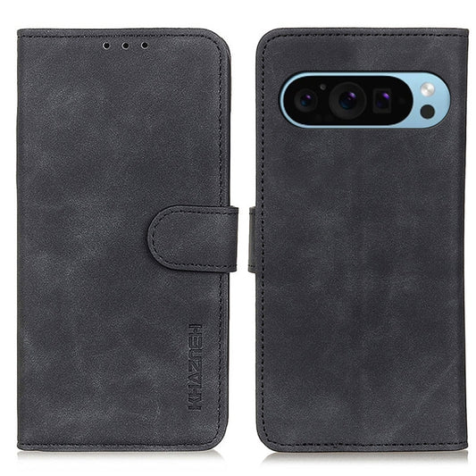 For Google Pixel 9 KHAZNEH Retro Texture Flip Leather Phone Case(Black) - Google Cases by buy2fix | Online Shopping UK | buy2fix