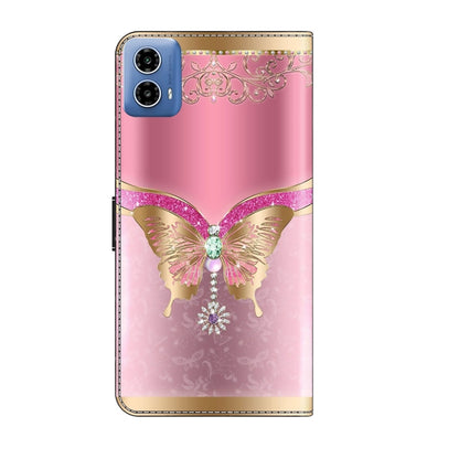 For Motorola Moto G34 Crystal 3D Shockproof Protective Leather Phone Case(Pink Bottom Butterfly) - Motorola Cases by buy2fix | Online Shopping UK | buy2fix