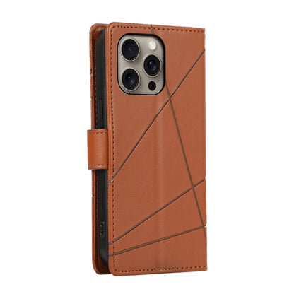 For iPhone 16 Pro Max PU Genuine Leather Texture Embossed Line Phone Case(Brown) - iPhone 16 Pro Max Cases by buy2fix | Online Shopping UK | buy2fix