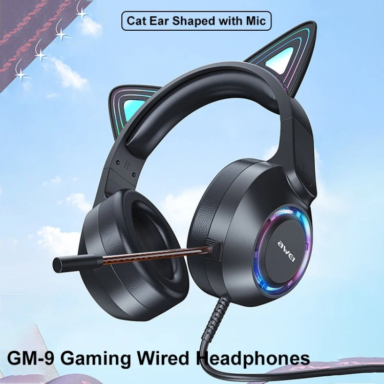 AWEI GM-9 Cat Ear Colorful Light Wired Gaming Headset with Mic, Cable Length: 2m(Black) - Multimedia Headset by awei | Online Shopping UK | buy2fix