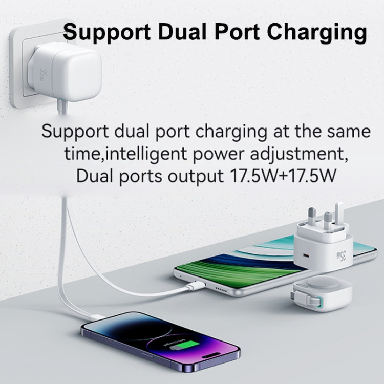 USAMS US-CC204 SMF Series PD35W Dual Type-C Port GaN Fast Charger, UK Plug(White) - USB Charger by USAMS | Online Shopping UK | buy2fix