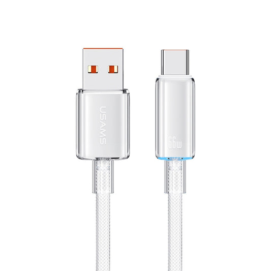 USAMS USB To Type-C 6A Aluminum Alloy Clear LED Fast Charge Data Cable, Length: 1.2m(White) - Multifunction Cable by USAMS | Online Shopping UK | buy2fix