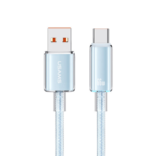 USAMS USB To Type-C 6A Aluminum Alloy Clear LED Fast Charge Data Cable, Length: 1.2m(Blue) - Multifunction Cable by USAMS | Online Shopping UK | buy2fix