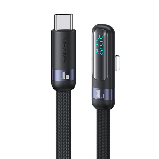 USAMS US-SJ652 PD 30W USB-C/Type-C to 8 Pin Aluminum Alloy Digital Display Fast Charging Elbow Data Cable, Length: 1.2m(Black) - 2 in 1 Cable by USAMS | Online Shopping UK | buy2fix