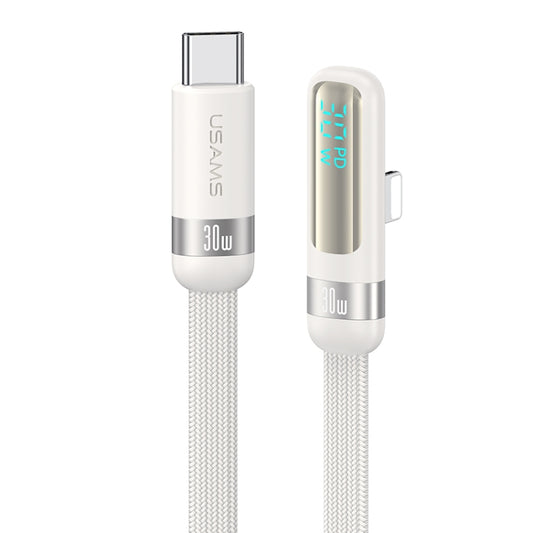 USAMS US-SJ652 PD 30W USB-C/Type-C to 8 Pin Aluminum Alloy Digital Display Fast Charging Elbow Data Cable, Length: 1.2m(Beige) - 2 in 1 Cable by USAMS | Online Shopping UK | buy2fix