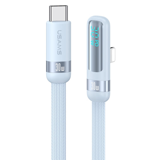 USAMS US-SJ652 PD 30W USB-C/Type-C to 8 Pin Aluminum Alloy Digital Display Fast Charging Elbow Data Cable, Length: 1.2m(Blue) - 2 in 1 Cable by USAMS | Online Shopping UK | buy2fix