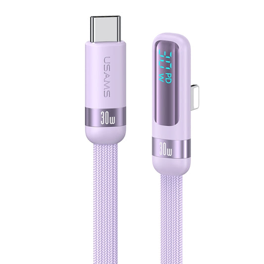 USAMS US-SJ652 PD 30W USB-C/Type-C to 8 Pin Aluminum Alloy Digital Display Fast Charging Elbow Data Cable, Length: 1.2m(Purple) - 2 in 1 Cable by USAMS | Online Shopping UK | buy2fix