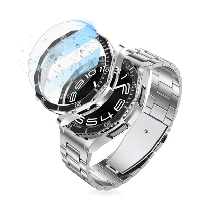 For Samsung Galaxy Watch6 Classic 47mm R960 Electroplate PC Case + Tempered Film + Watch Bezel Ring Set(Blue+Silver) - Watch Cases by buy2fix | Online Shopping UK | buy2fix