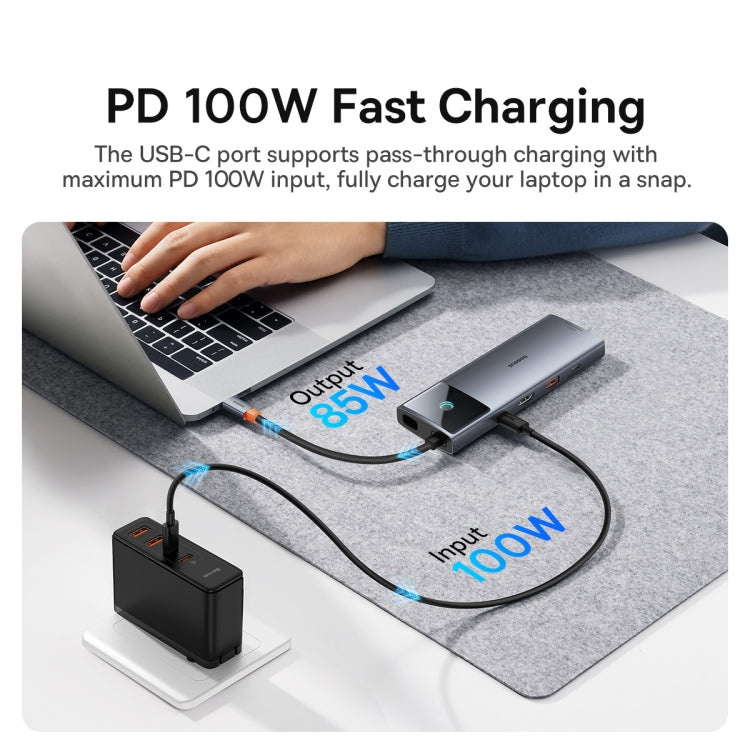 Baseus Metal Gleam Series II 10 in 1 Type-C to 1xHDMI+3xUSB+2xType-C+1xRJ45+1xSD/TF+1x3.5mm HUB Docking Station(Space Grey) - USB HUB by Baseus | Online Shopping UK | buy2fix