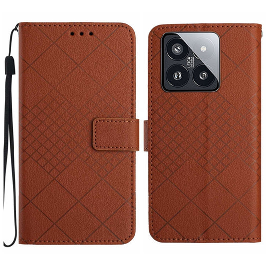 For Xiaomi 14 Rhombic Grid Texture Leather Phone Case(Brown) - 14 Cases by buy2fix | Online Shopping UK | buy2fix