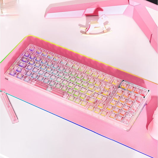 AULA F98 99-Key Wired 2.4G Bluetooth RGB Three Mode Mechanical Keyboard, Ice Crystal Switch(Pink) - Wired Keyboard by AULA | Online Shopping UK | buy2fix