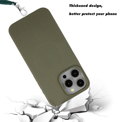 For iPhone 13 Pro Wheat MagSafe Magnetic Straw Material + TPU Phone Case with Lanyard(Army Green) - iPhone 13 Pro Cases by buy2fix | Online Shopping UK | buy2fix