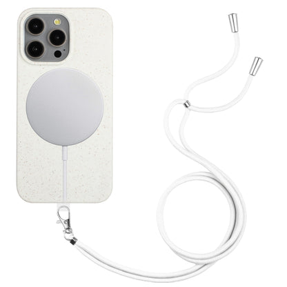 For iPhone 12 Pro Max Wheat MagSafe Magnetic Straw Material + TPU Phone Case with Lanyard(White) - iPhone 12 Pro Max Cases by buy2fix | Online Shopping UK | buy2fix