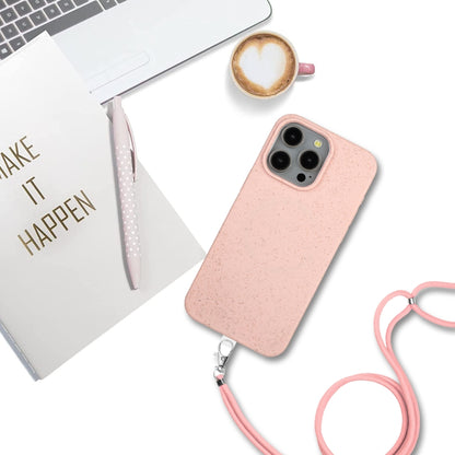 For iPhone 11 Pro Wheat MagSafe Magnetic Straw Material + TPU Phone Case with Lanyard(Pink) - iPhone 11 Pro Cases by buy2fix | Online Shopping UK | buy2fix