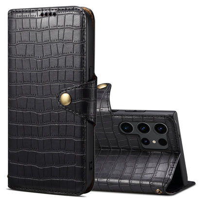 For Samsung Galaxy S24 Ultra 5G Denior Crocodile Texture Oil Edge Leather Phone Case(Black) - Galaxy S24 Ultra 5G Cases by Denior | Online Shopping UK | buy2fix