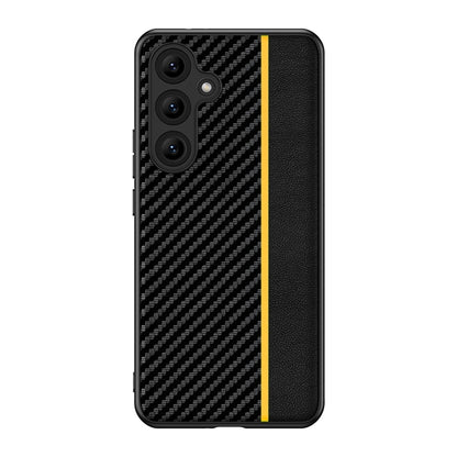 For Samsung Galaxy S25 5G Ultra-thin Carbon Fiber Texture Splicing Phone Case(Yellow) - Galaxy S25 5G Cases by buy2fix | Online Shopping UK | buy2fix