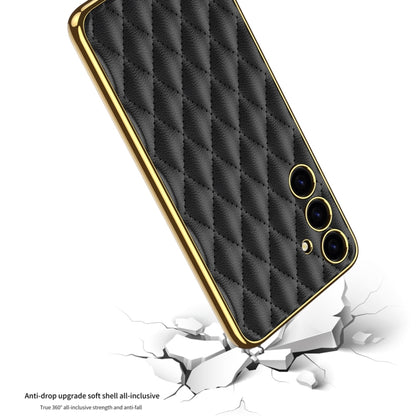 For Samsung Galaxy S24+ 5G GKK Rhombus Pattern Electroplating Plain PU Phone Case(Black) - Galaxy S24+ 5G Cases by GKK | Online Shopping UK | buy2fix