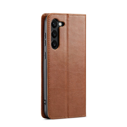 For Samsung Galaxy S24 5G Fierre Shann PU Genuine Leather Texture Phone Case(Brown) - Galaxy S24 5G Cases by FIERRE SHANN | Online Shopping UK | buy2fix