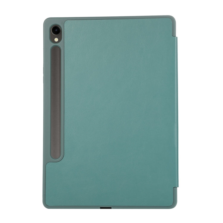 For Samsung Galaxy Tab S9 3-Fold Pure Color TPU Leather Tablet Case with Pen Slot(Dark Green) - Galaxy Tab S9 Cases by buy2fix | Online Shopping UK | buy2fix